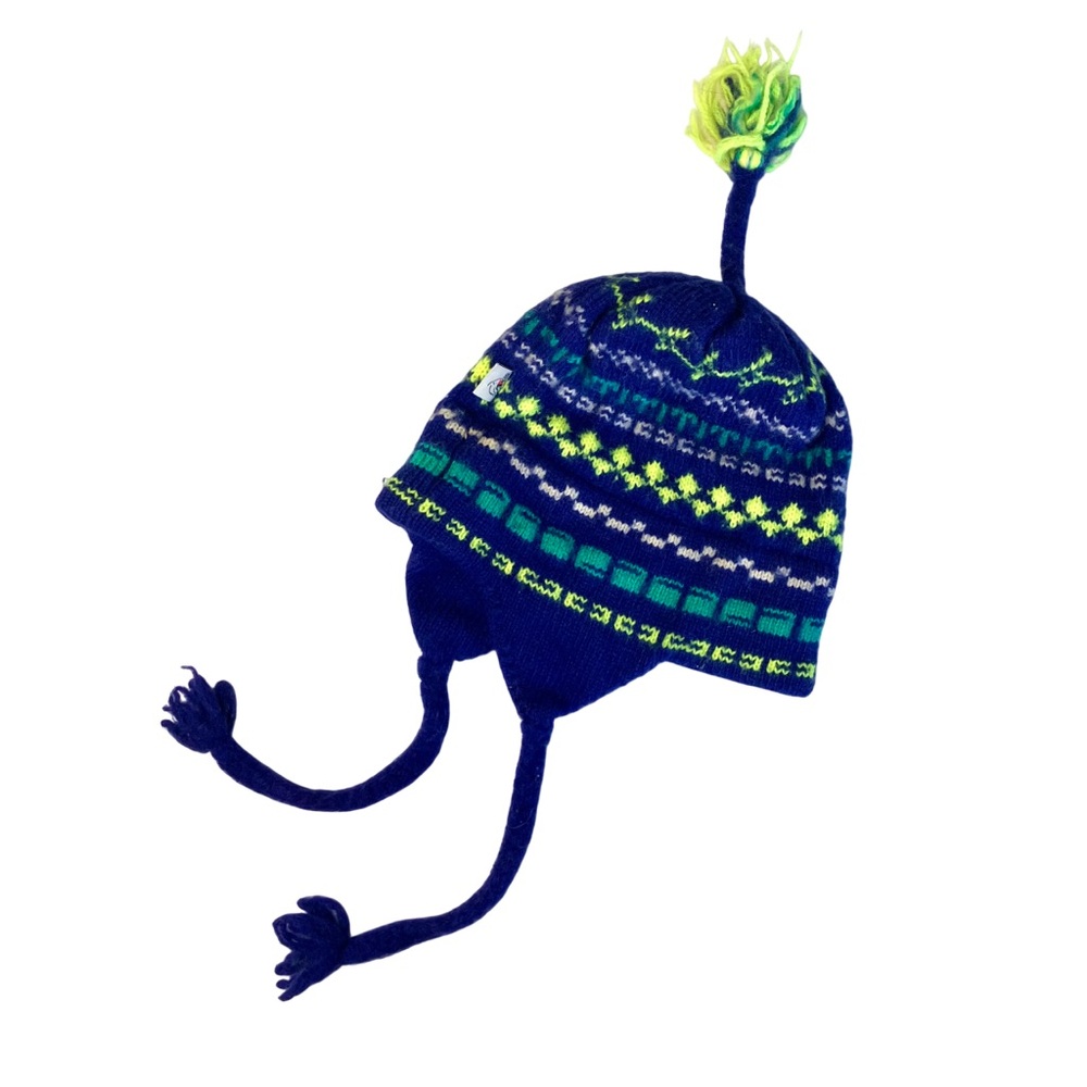 Vintage Kids Toddler Tuque Handmade Canada Aardvark Blue Neon Touque Wool Knit